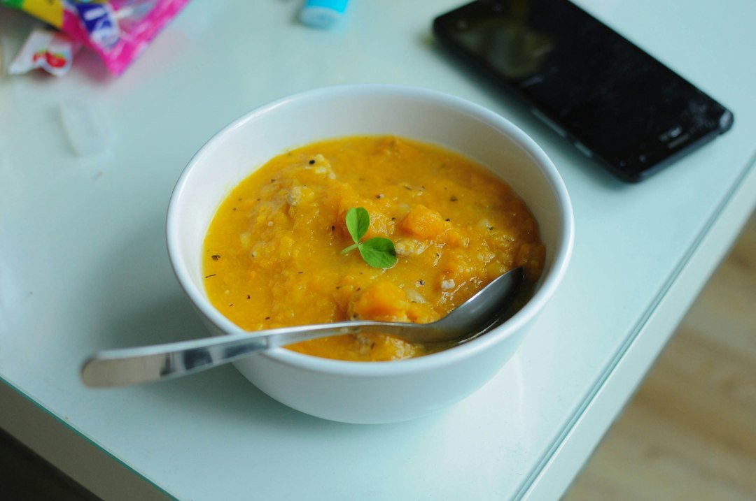 A bowl of homemade sweet potato and lentil soup